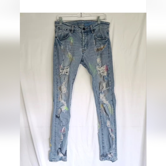 Endless Mens Designer Destroyed Embroidered Applique Skinny Jeans 31 X 31 - Picture 2 of 8